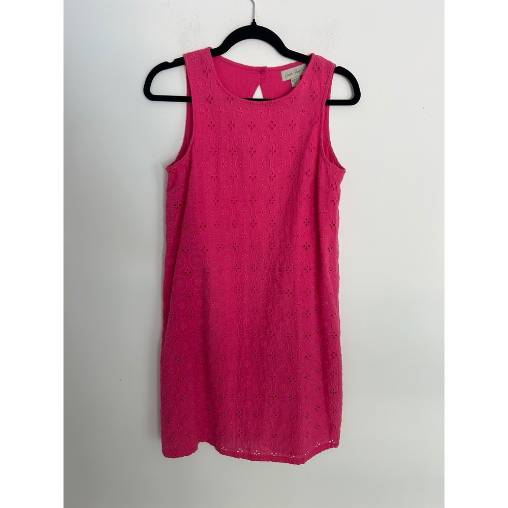 Charlie Paige Hot Pink Cotton Eyelet Sleeveless Shift Dress Womens Small - Picture 1 of 9